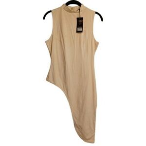 POETIC JUSTICE Micro Suede Champagne Cream Sleeveless Asymmetrical Hem Top S NWT